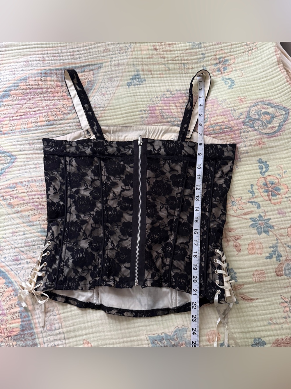 Vintage 90s y2k Tripp NYC Black Floral Lace Corset Top XL Whimsigoth Romantic - Picture 8 of 9